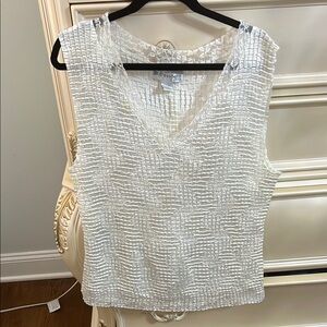 Dressbarn White Satin V-Neck with lace Tank Top